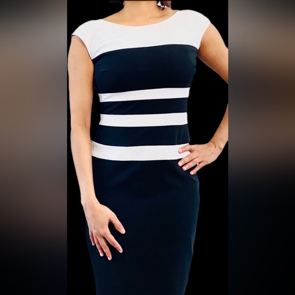 Ralph Lauren Women's Dress Border Stretch Navy White Size 14